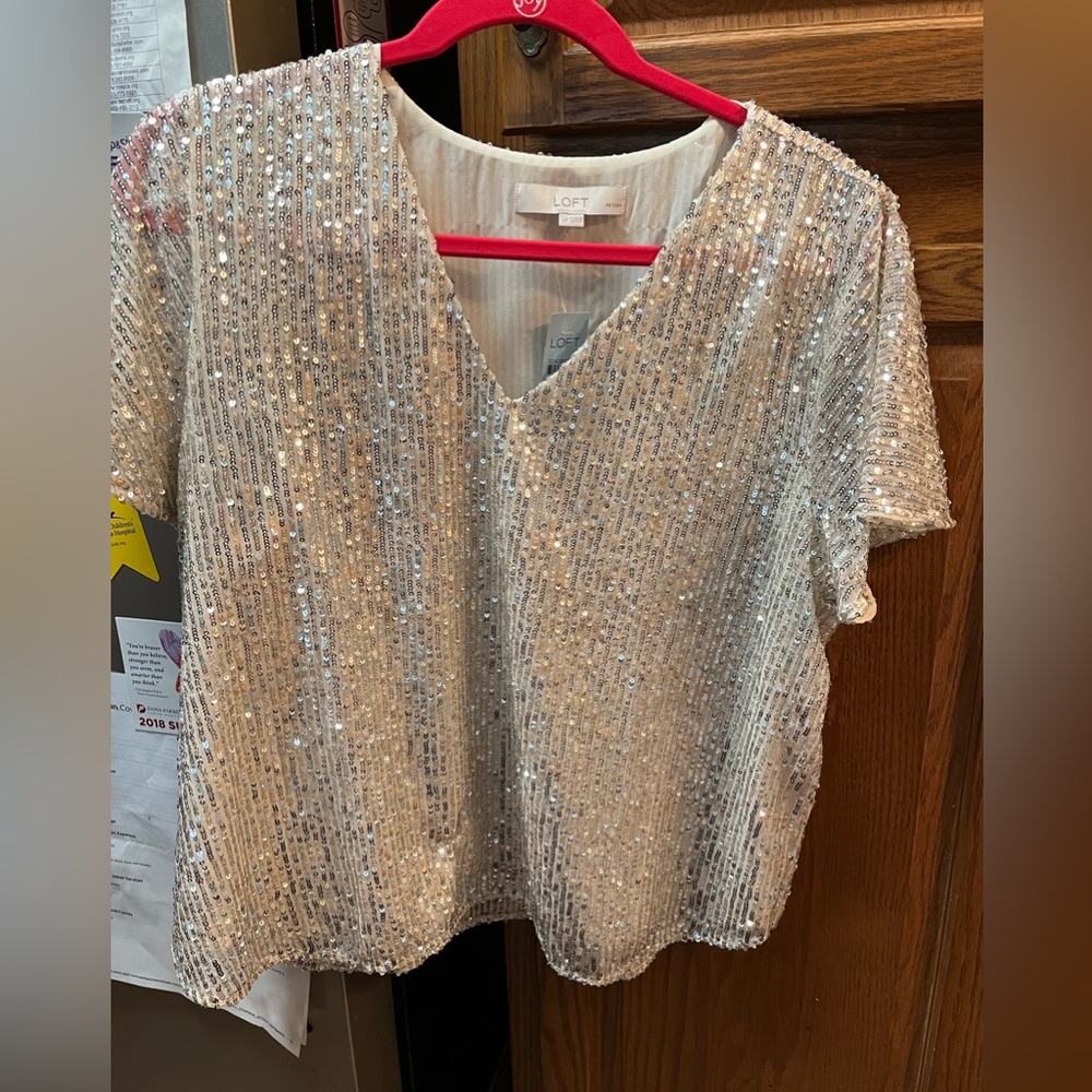 Loft, silver sparkle top, size L. With tag